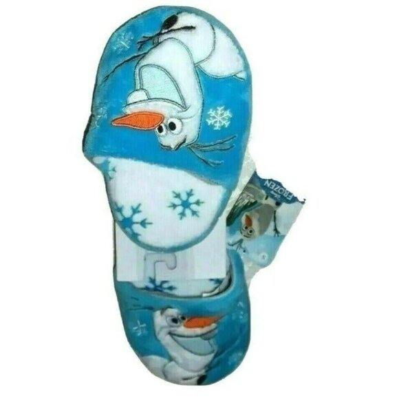 Girls SHOES Disney Frozen Olaf Plush Slippers Size M (12-1) Unisex Blue White NW - Picture 1 of 4